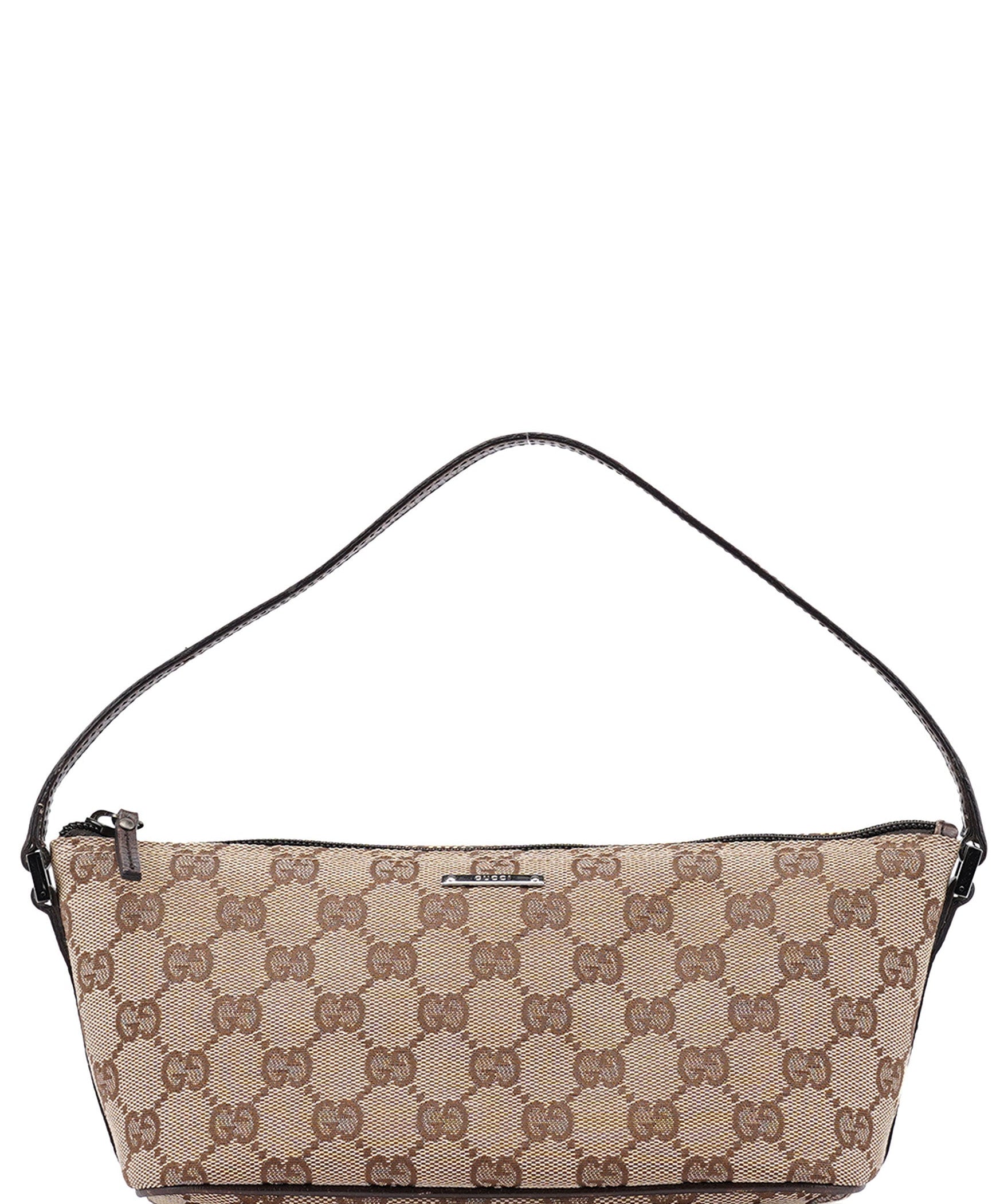 Gucci 07198 Beige Brown GG Boat Pochette
