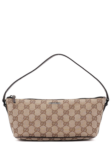 Gucci 07198 Beige Brown GG Boat Pochette