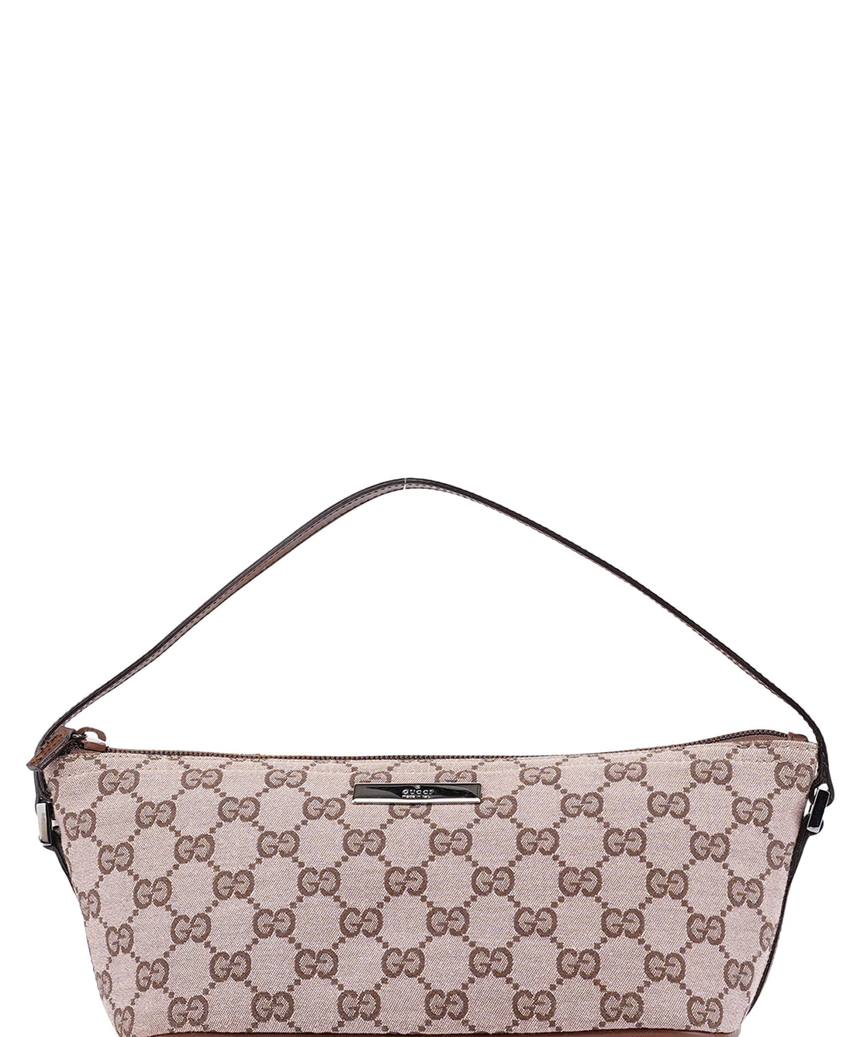 Gucci 07198 Beige Brown GG Boat Pochette