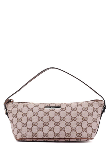 Gucci 07198 Beige Brown GG Boat Pochette