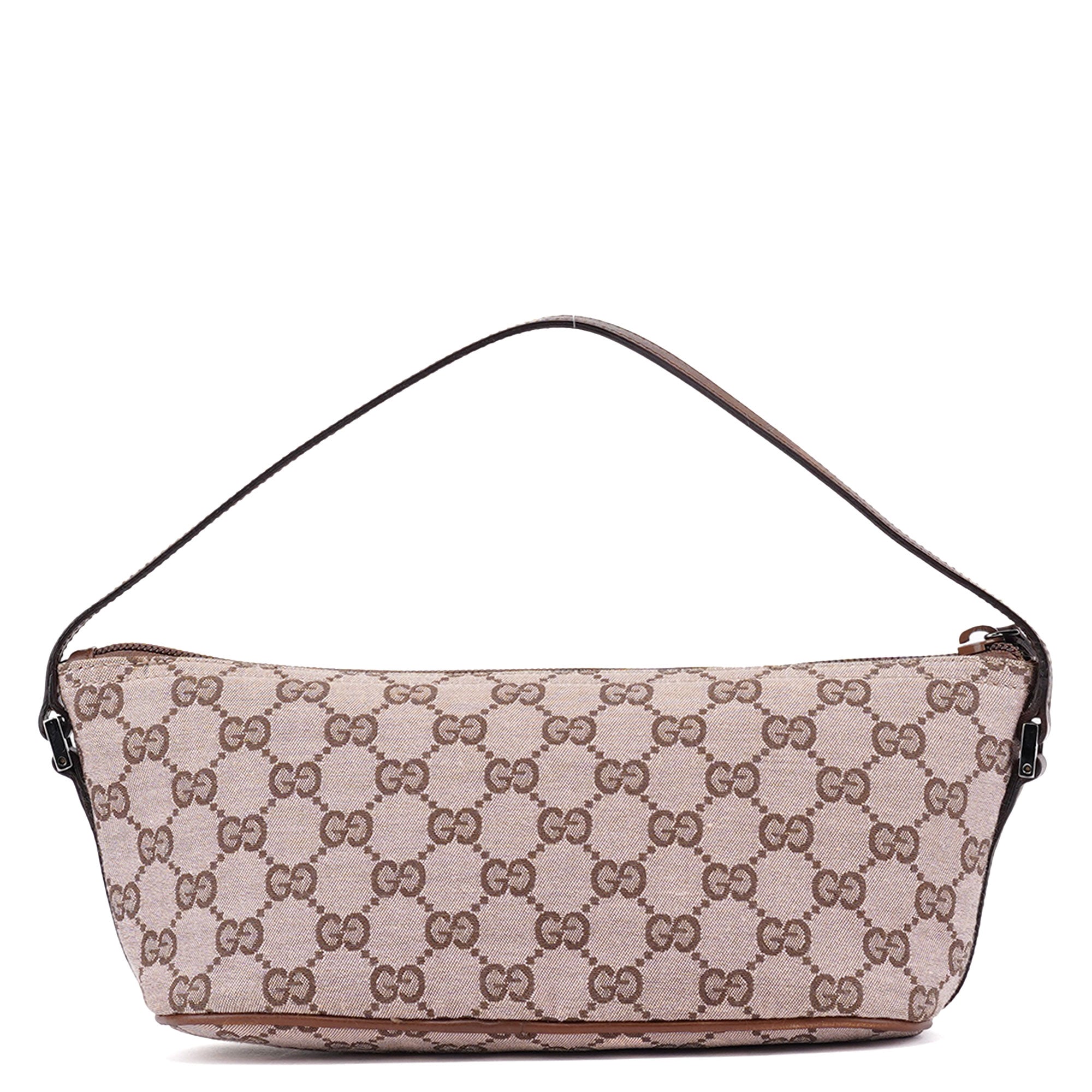 Gucci 07198 Beige Brown GG Boat Pochette