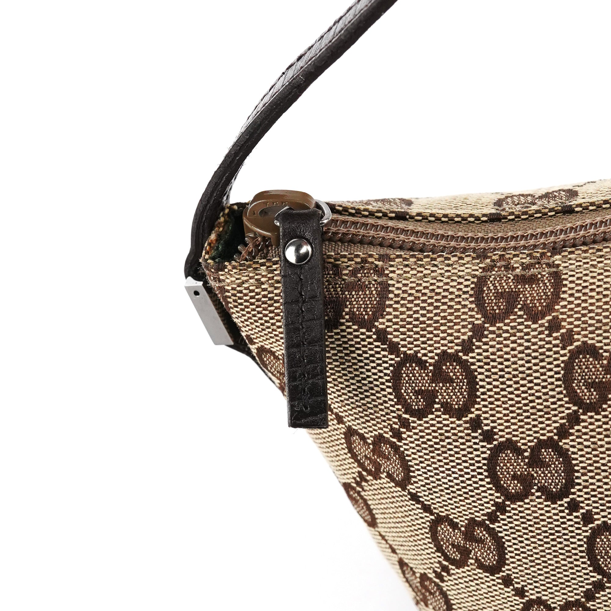Gucci 07198 Beige Brown GG Boat Pochette Bag