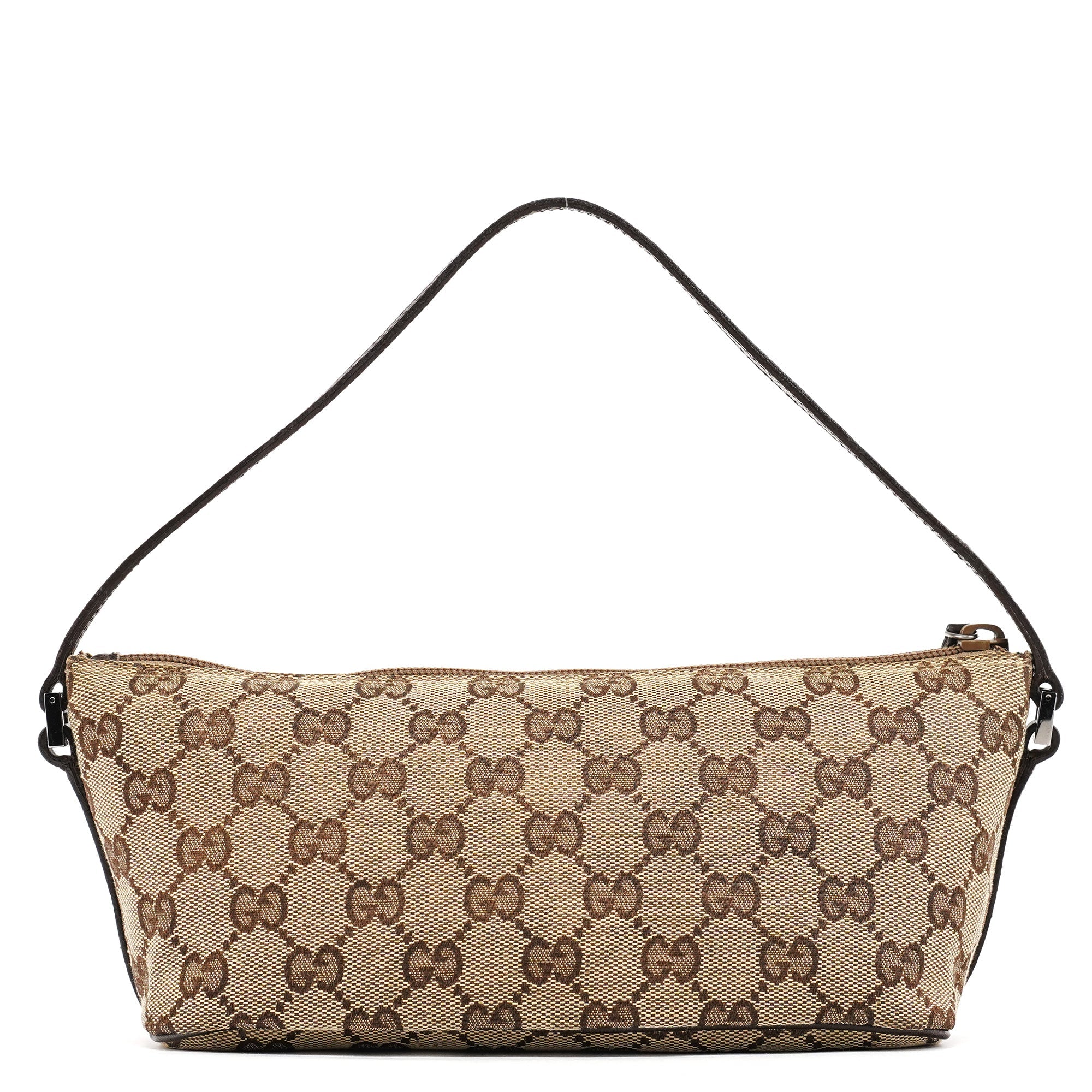 Gucci 07198 Beige Brown GG Boat Pochette Bag