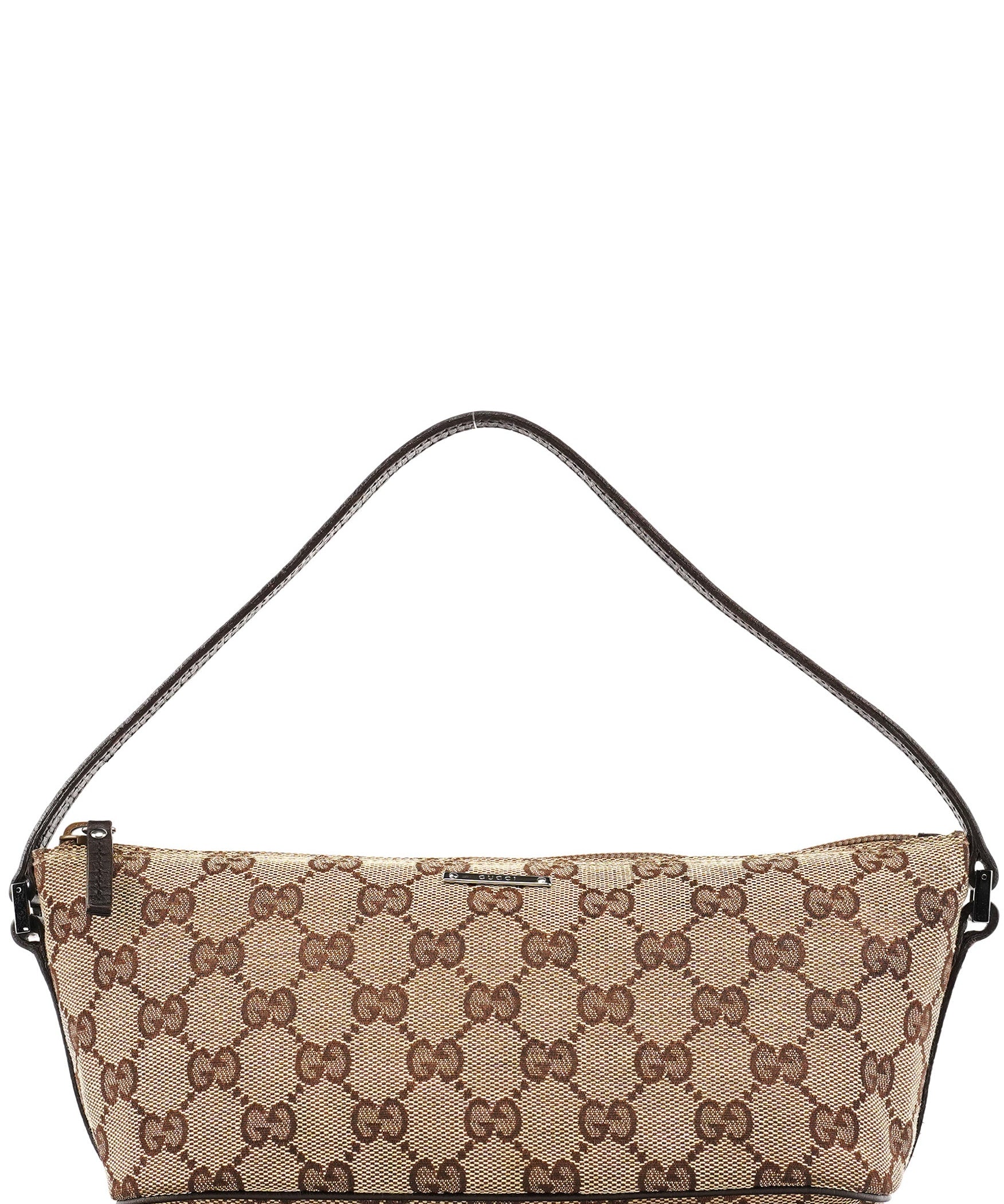 Gucci 07198 Beige Brown GG Boat Pochette Bag