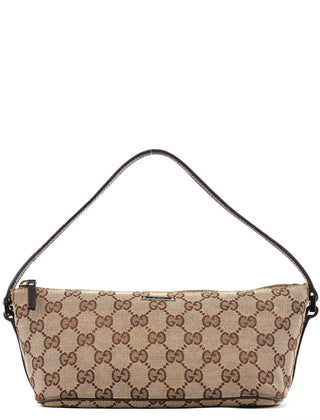 Gucci 07198 Beige Brown GG Boat Pochette Bag