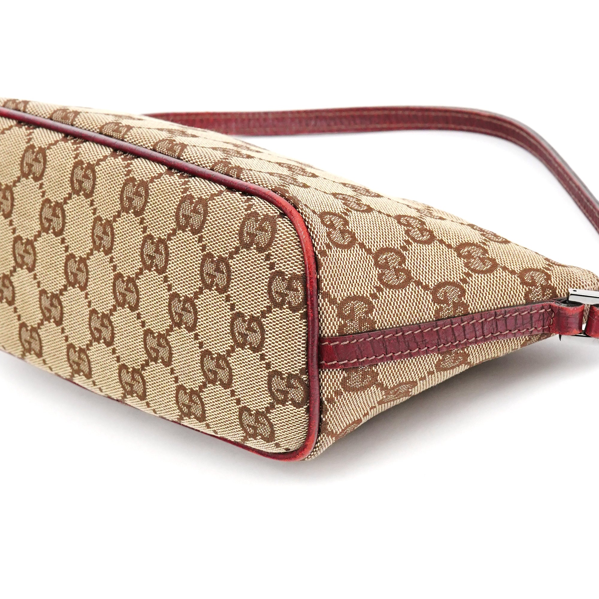 Gucci 07198 Beige Burgundy GG Boat Pochette