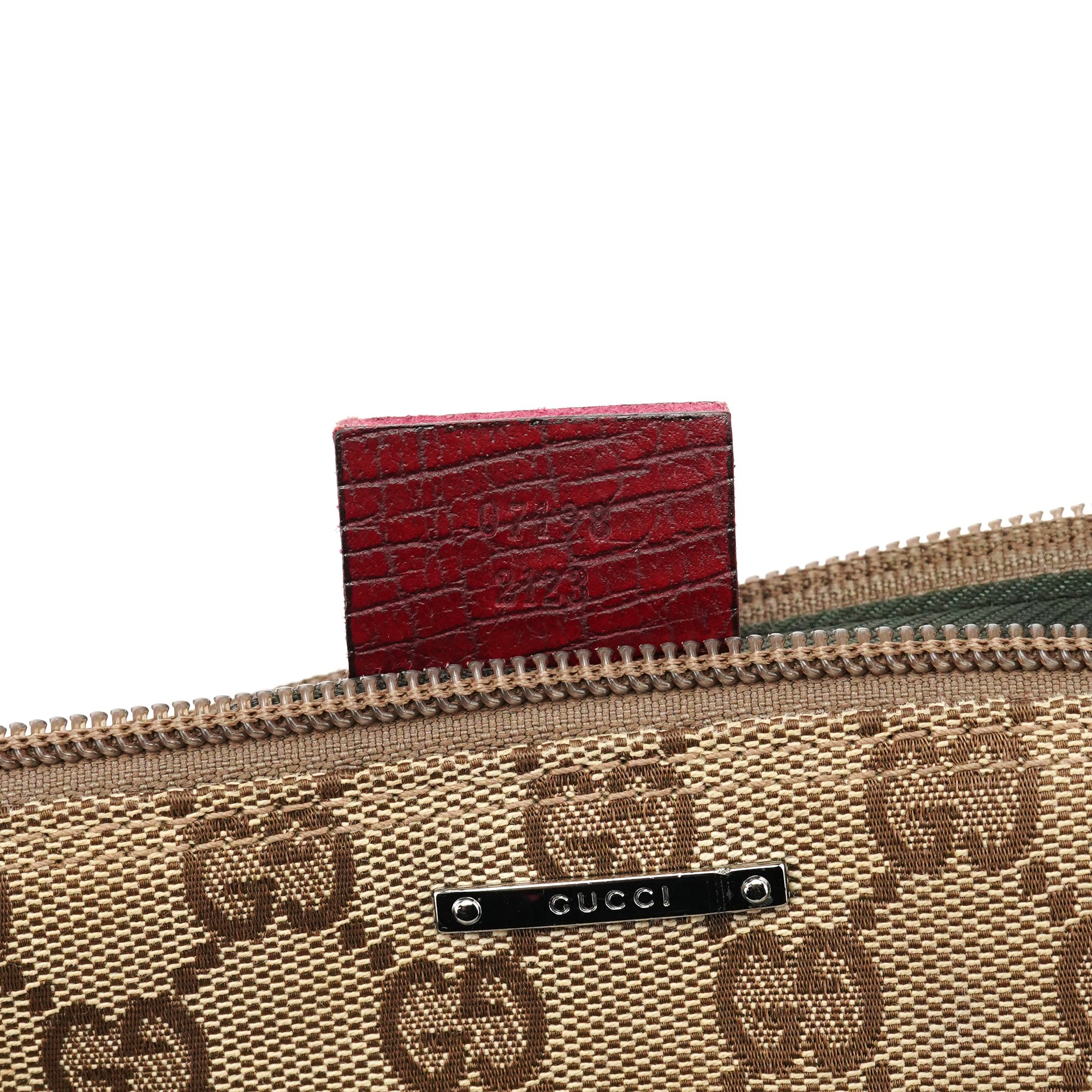 Gucci 07198 Beige Burgundy GG Boat Pochette