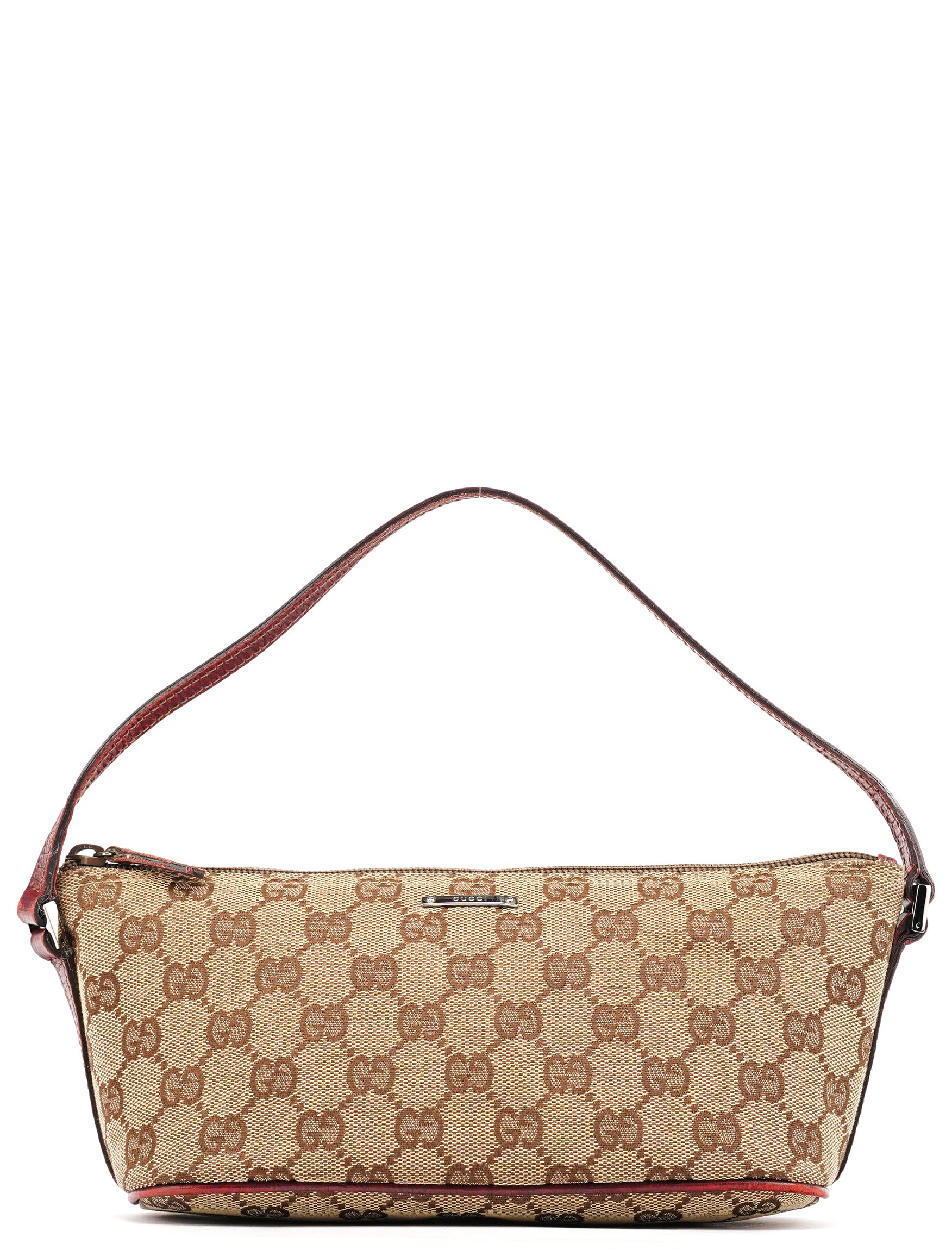 Gucci 07198 Beige Burgundy GG Boat Pochette