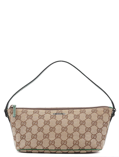 Gucci 07198 Beige Green GG Boat Pochette