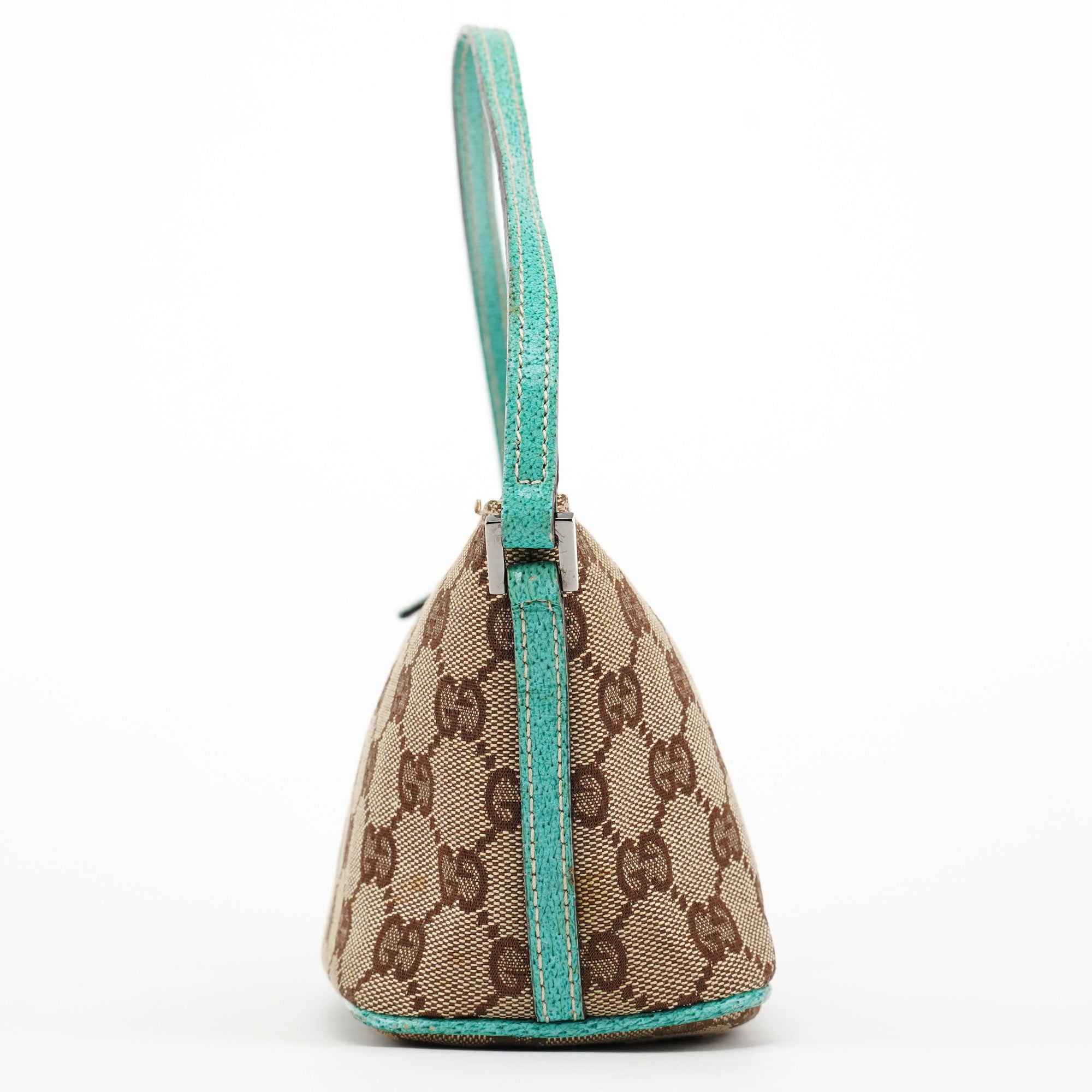 Gucci 07198 Beige Turquoise GG Boat Pochette