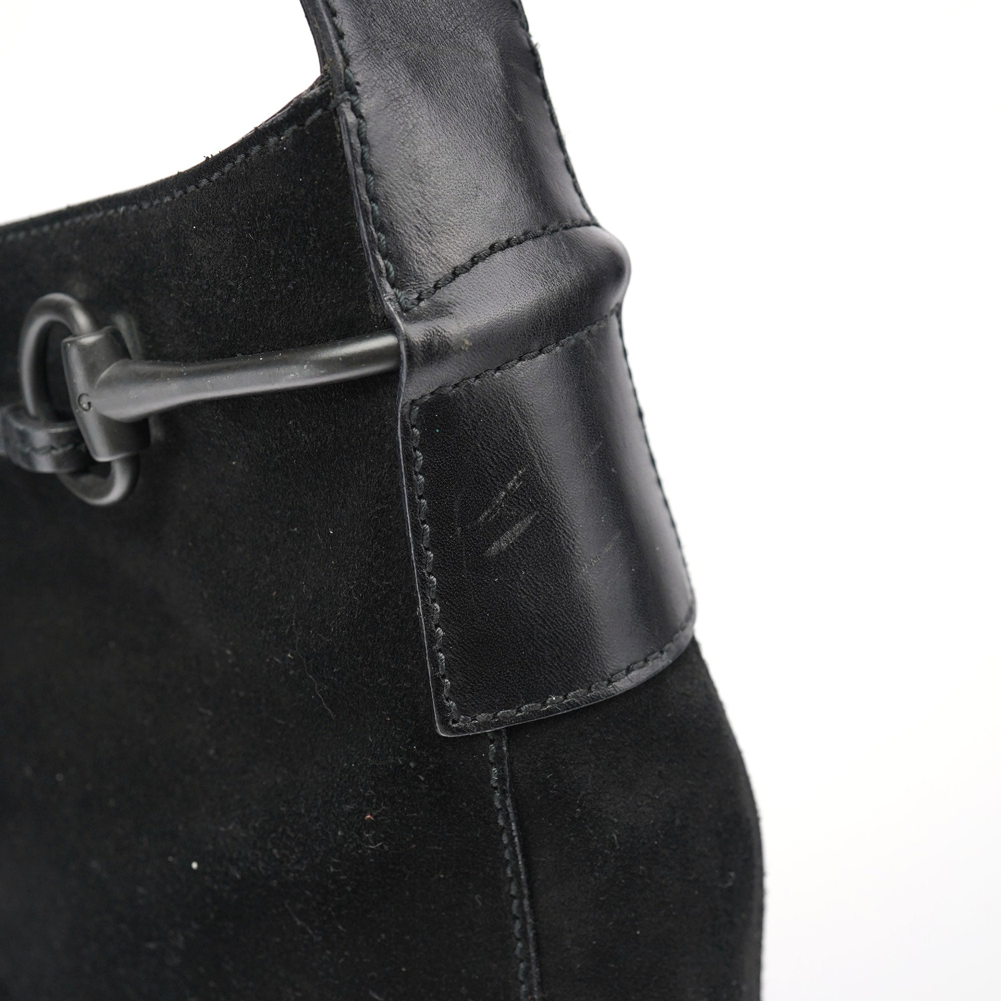 Gucci 101975 Black Suede Horsebit Shoulder Bag