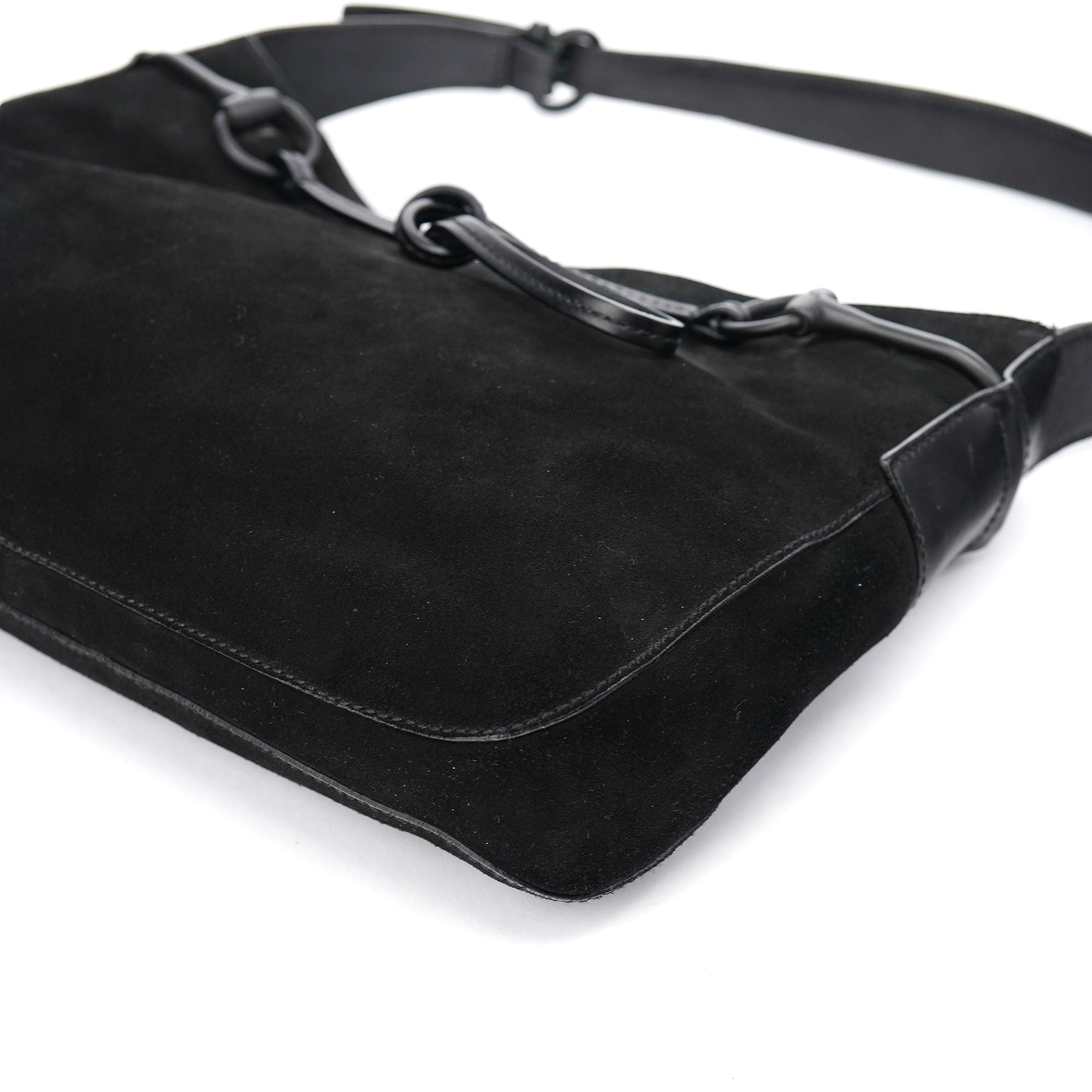 Gucci 101975 Black Suede Horsebit Shoulder Bag