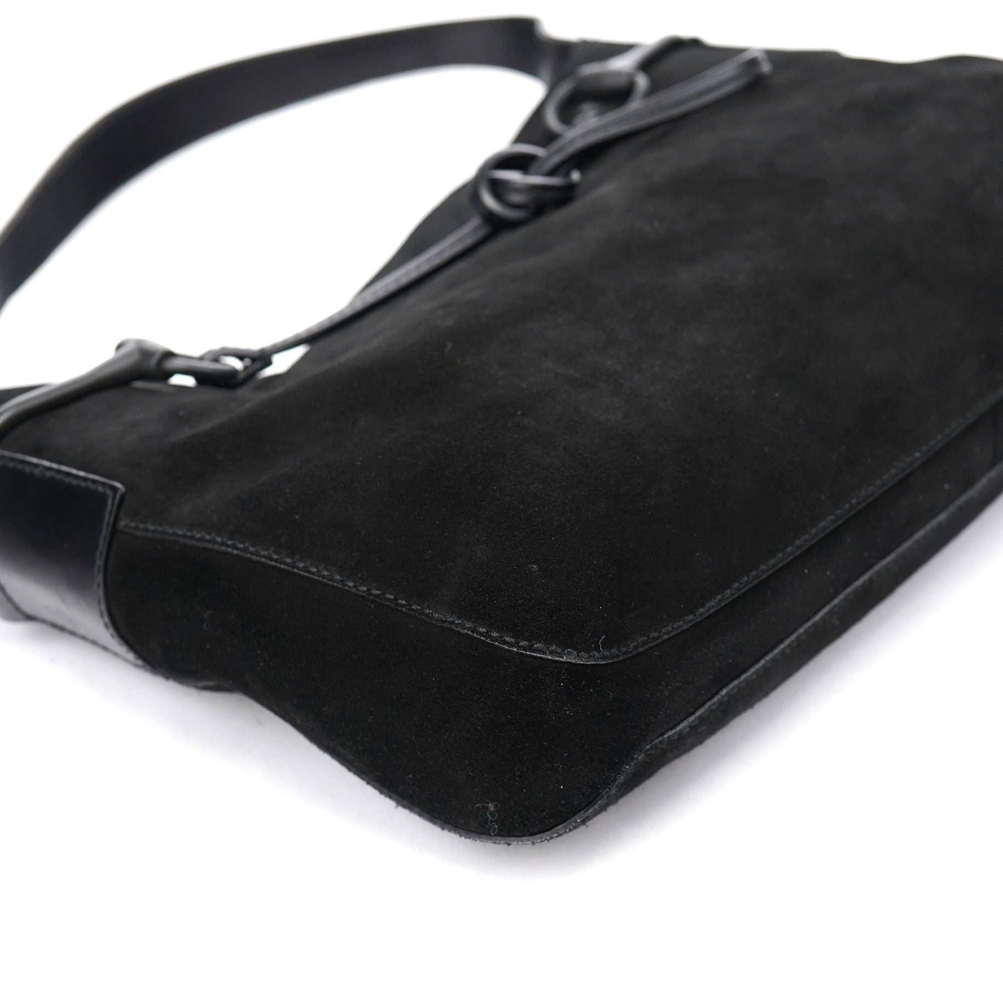 Gucci 101975 Black Suede Horsebit Shoulder Bag