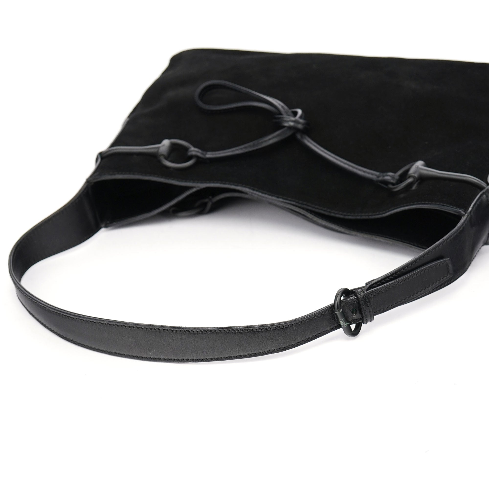 Gucci 101975 Black Suede Horsebit Shoulder Bag
