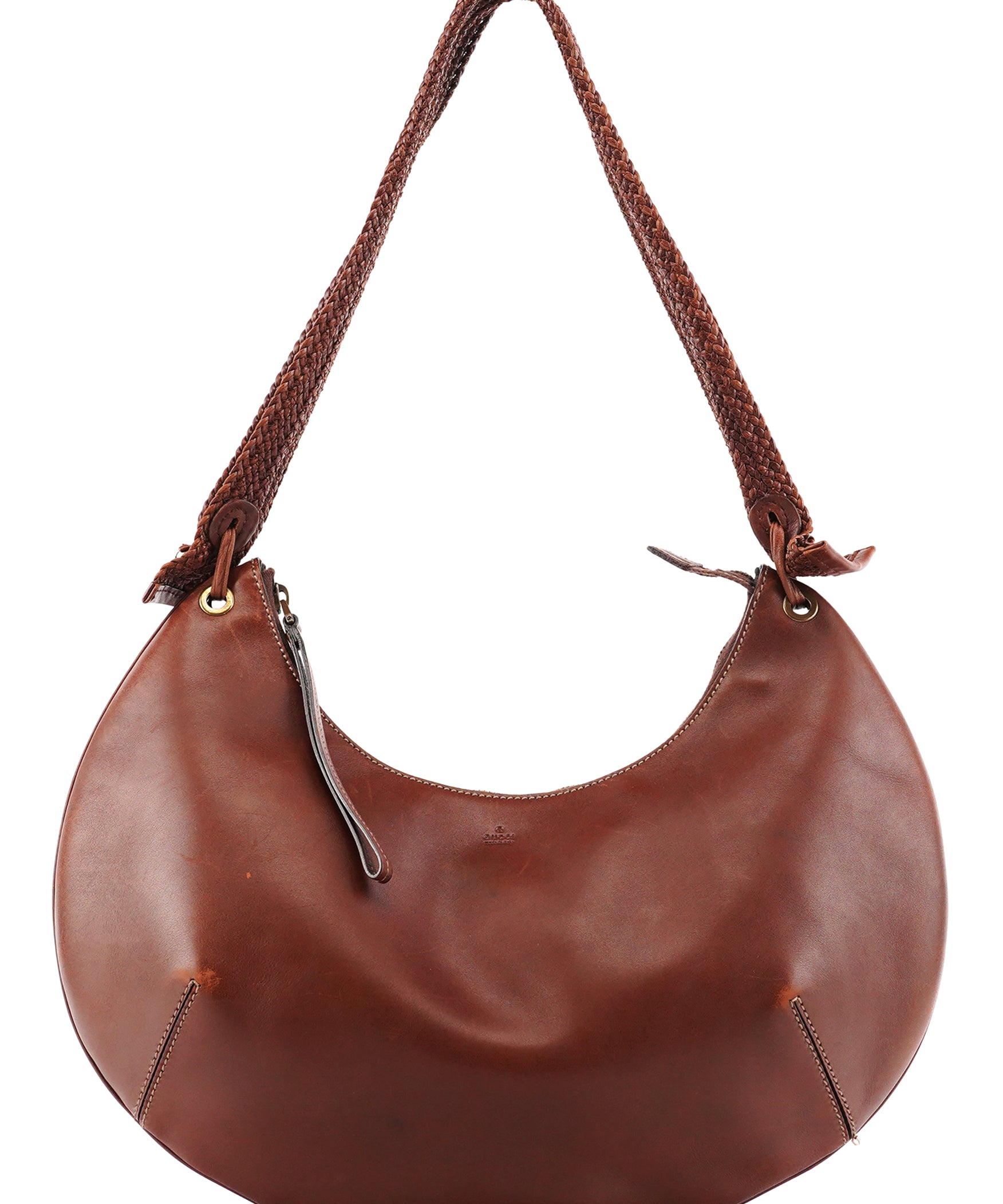Gucci 106292 Borsa hobo in pelle marrone con tracolla intrecciata