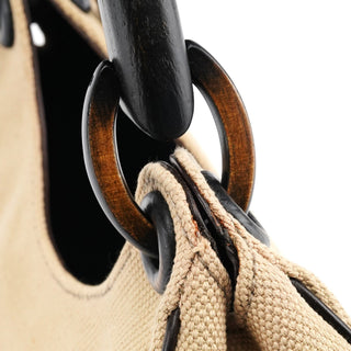 Gucci 106495 Beige Canvas Wood Handle Shoulder Bag
