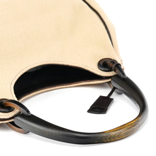Gucci 106495 Beige Canvas Wood Handle Shoulder Bag