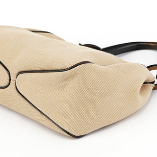 Gucci 106495 Beige Canvas Wood Handle Shoulder Bag