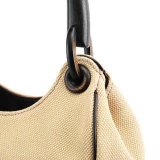 Gucci 106495 Beige Canvas Wood Handle Shoulder Bag