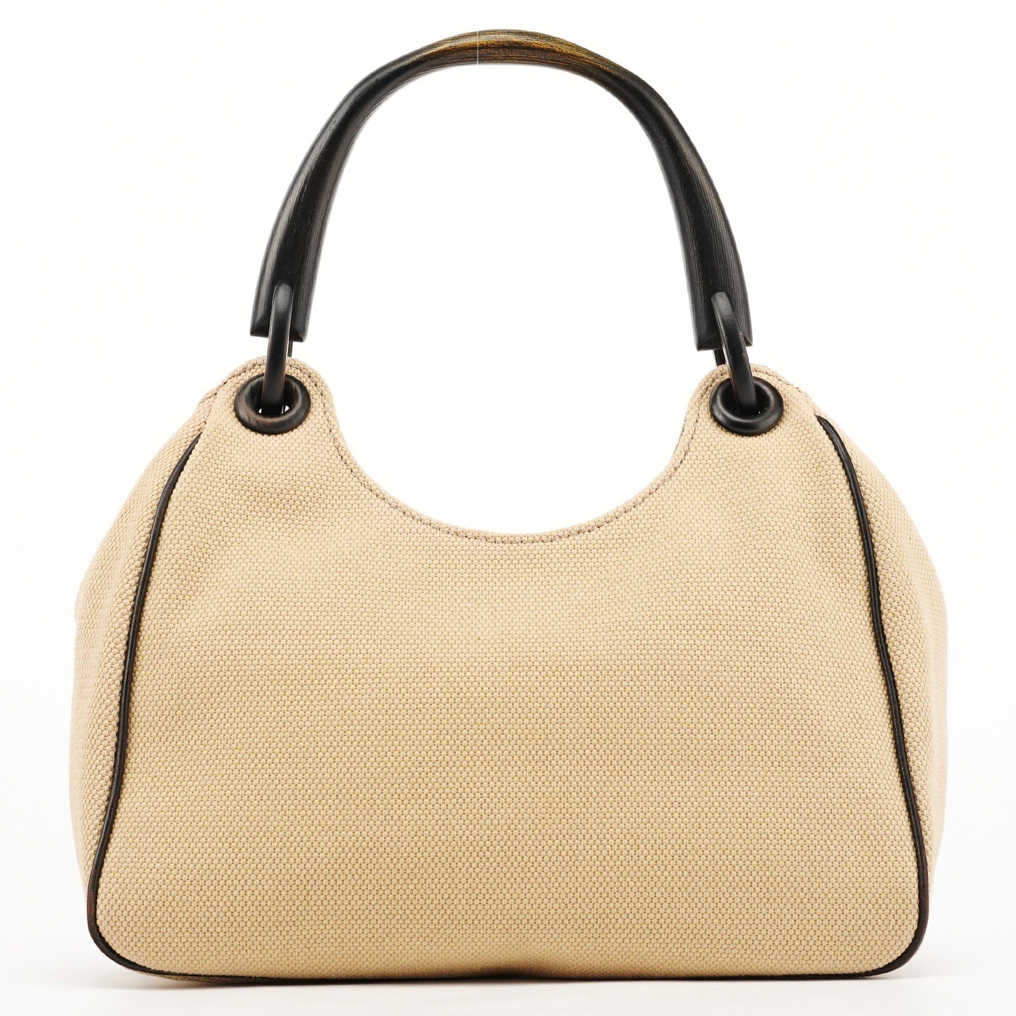 Gucci 106495 Sac porté épaule à anses en bois en toile beige