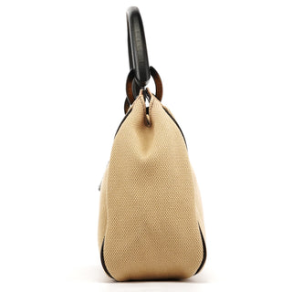 Gucci 106495 Beige Canvas Wood Handle Shoulder Bag