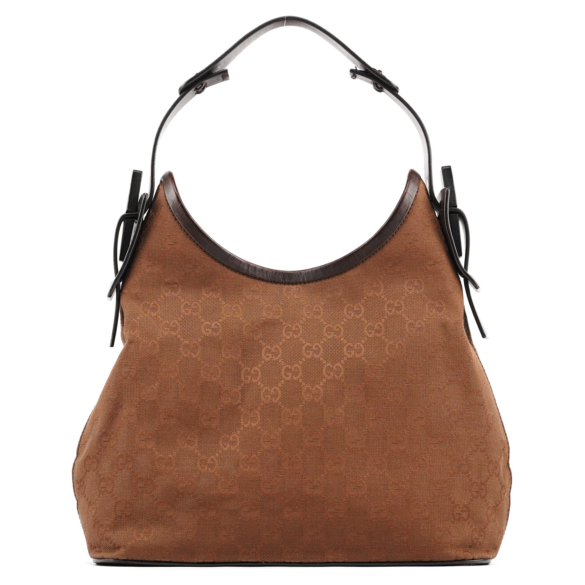 Gucci 107752 Brown GG Canvas Leather Tote Bag