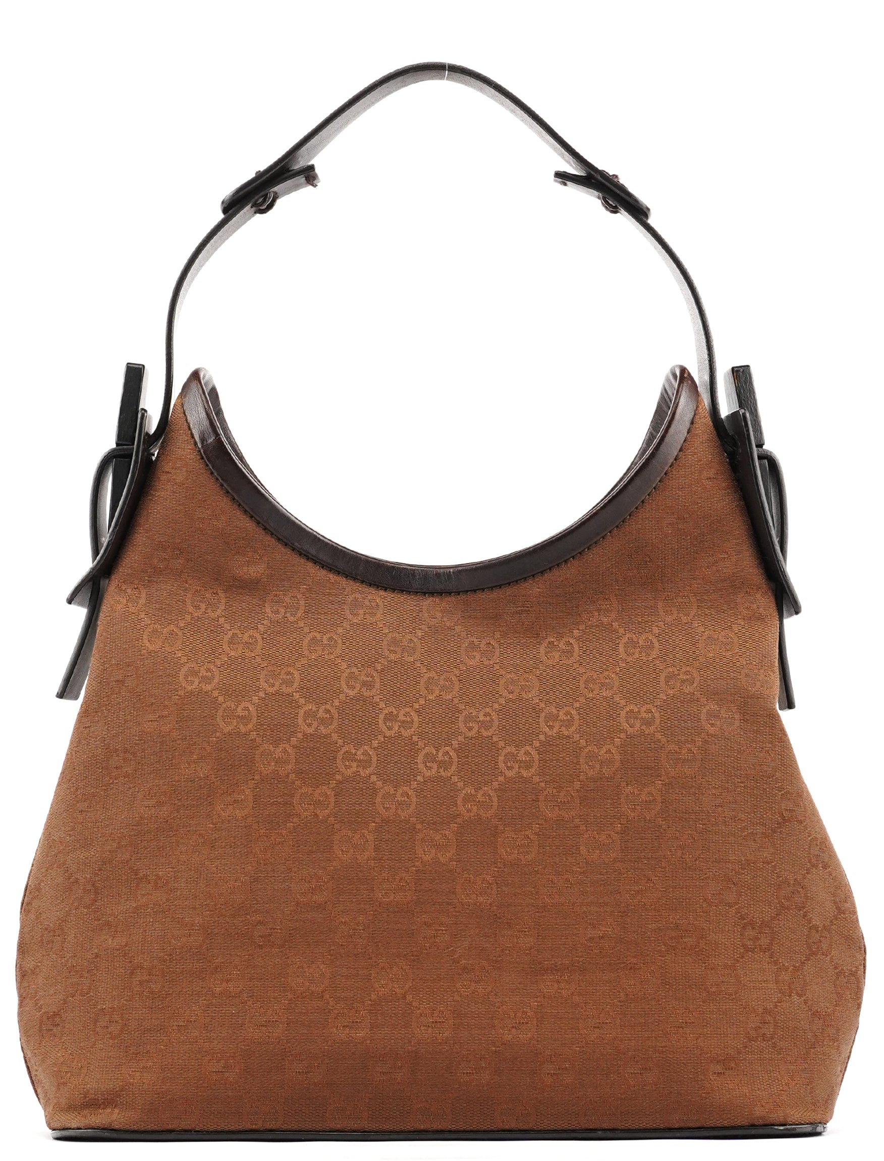 Gucci 107752 Brown GG Canvas Leather Tote Bag