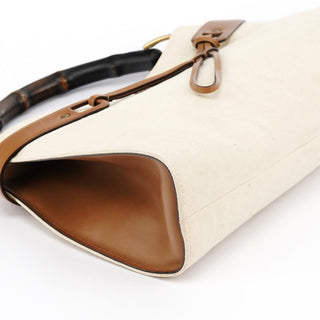 Gucci 109136 Beige Canvas Bamboo Top Handle Bag