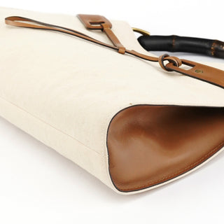 Gucci 109136 Beige Canvas Bamboo Top Handle Bag