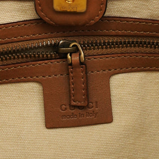 Gucci 109136 Beige Canvas Bamboo Top Handle Bag