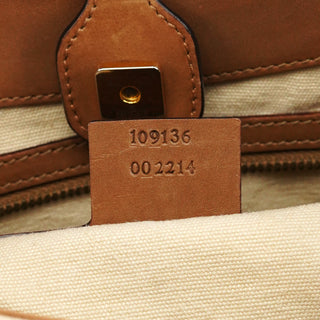 Gucci 109136 Beige Canvas Bamboo Top Handle Bag