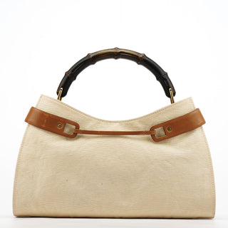 Gucci 109136 Beige Canvas Bamboo Top Handle Bag