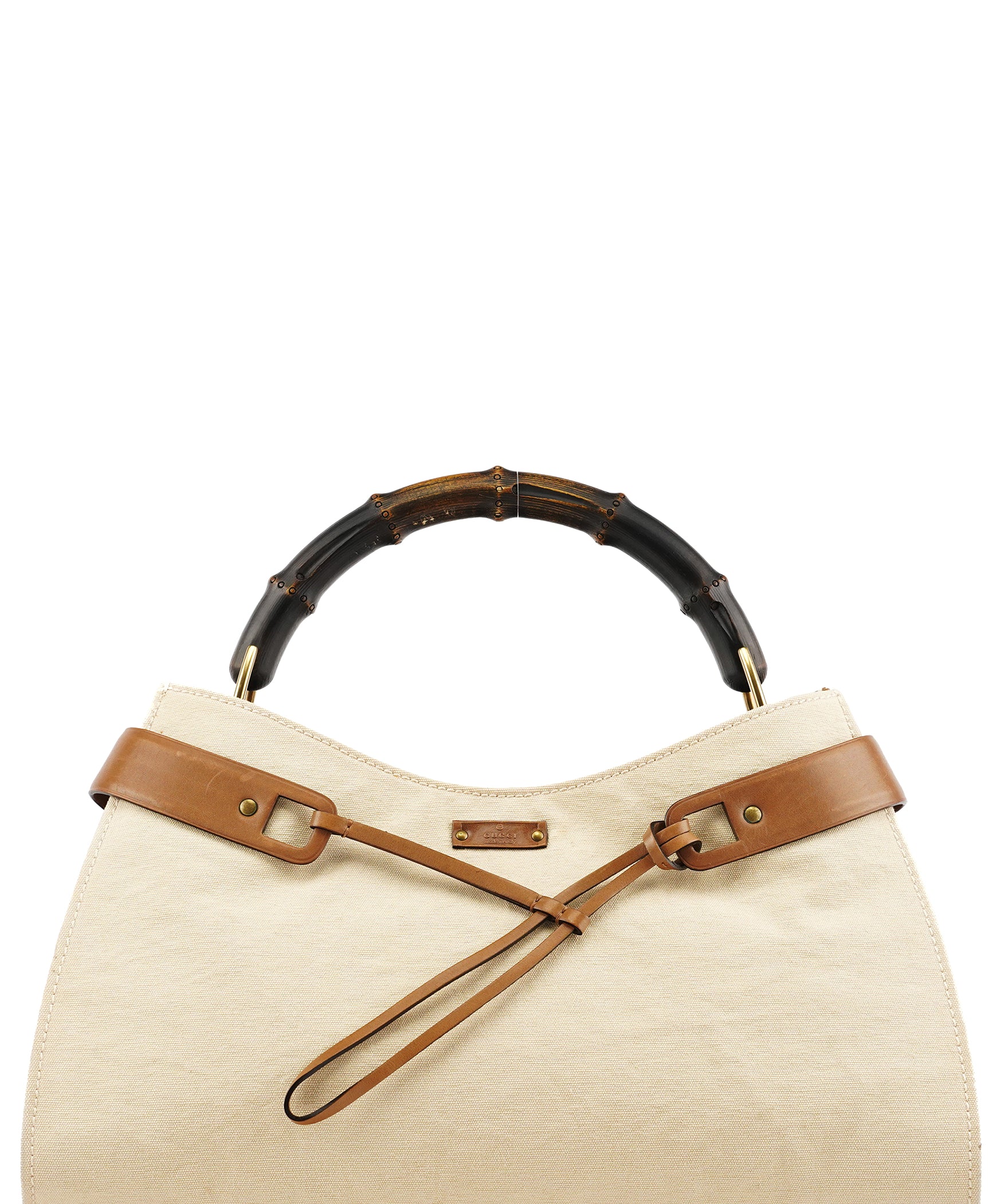Gucci 109136 Beige Canvas Bamboo Top Handle Bag