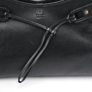 Gucci 109136 Black Leather Bamboo Top Handle Bag