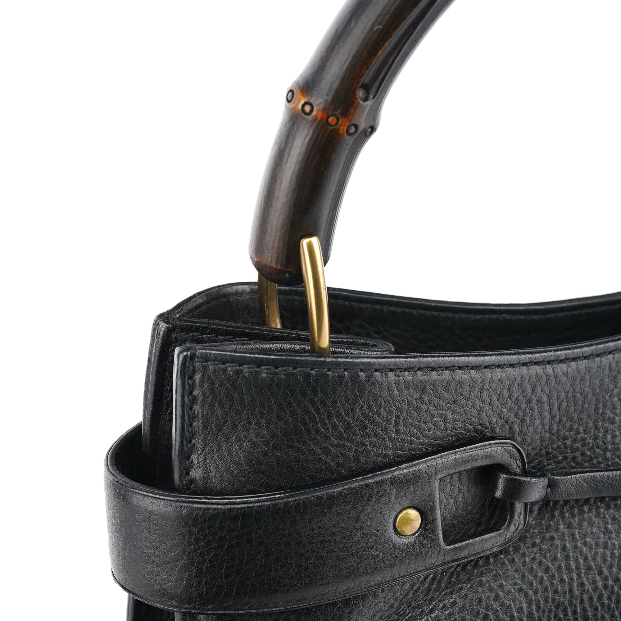 Gucci 109136 Black Leather Bamboo Top Handle Bag