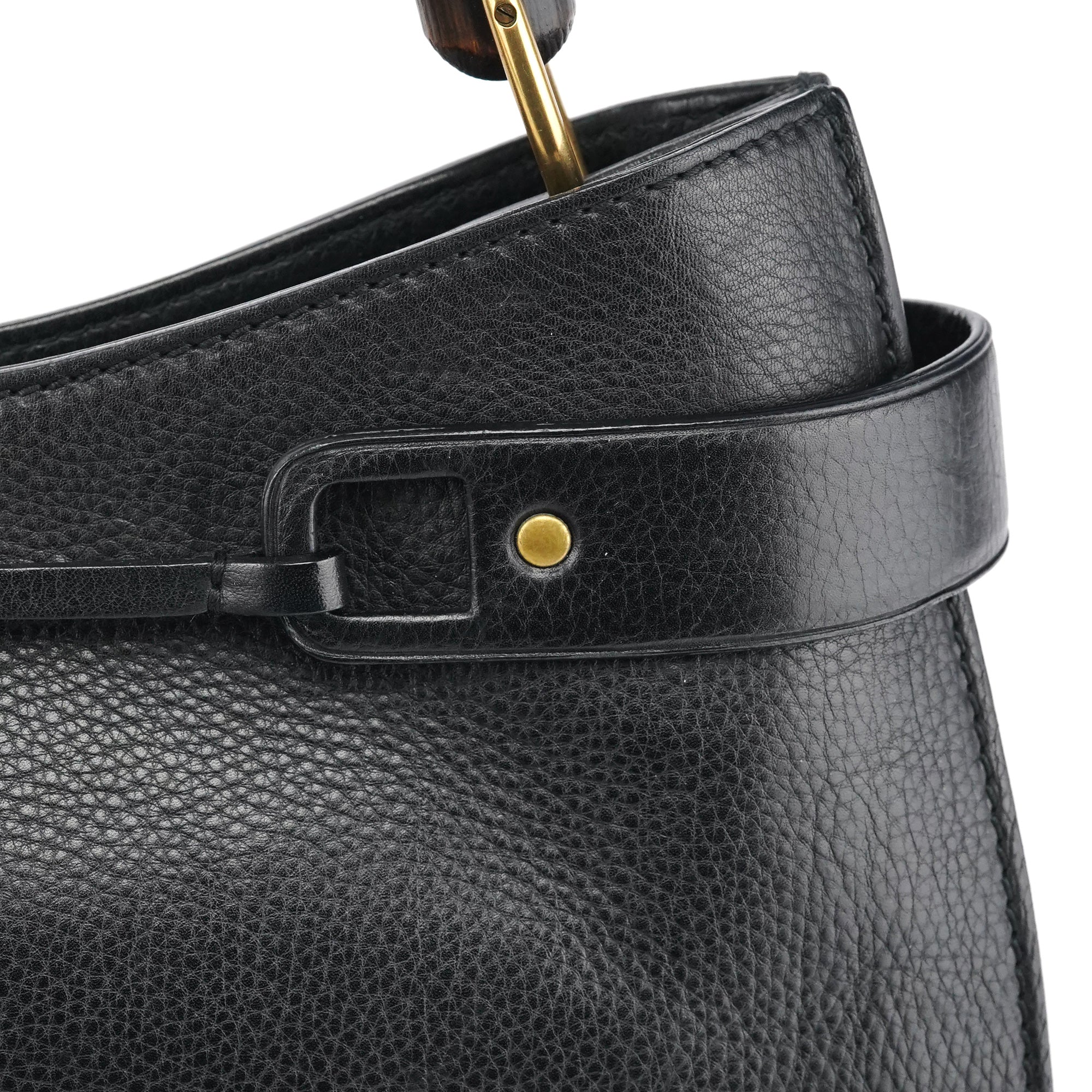 Gucci 109136 Black Leather Bamboo Top Handle Bag