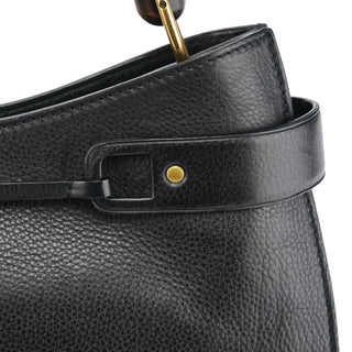 Gucci 109136 Black Leather Bamboo Top Handle Bag