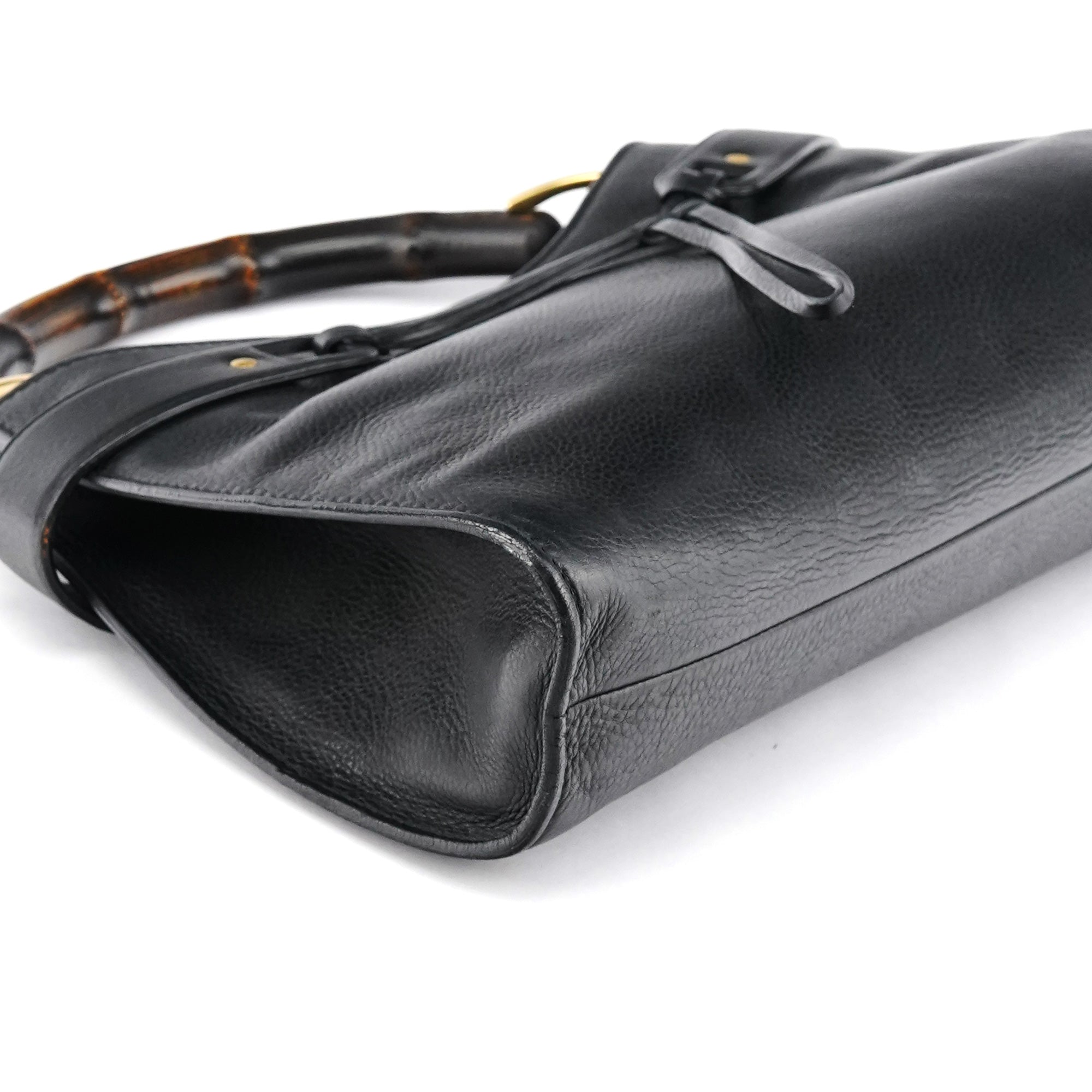 Gucci 109136 Black Leather Bamboo Top Handle Bag