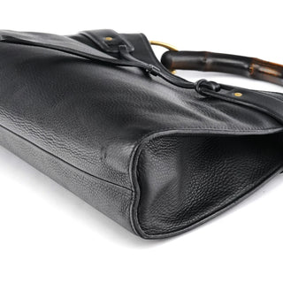 Gucci 109136 Black Leather Bamboo Top Handle Bag