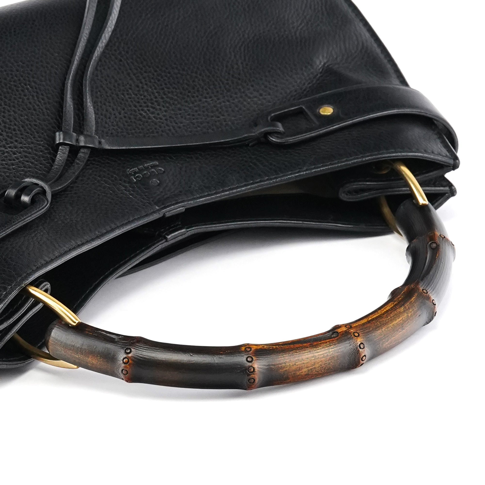 Gucci 109136 Black Leather Bamboo Top Handle Bag