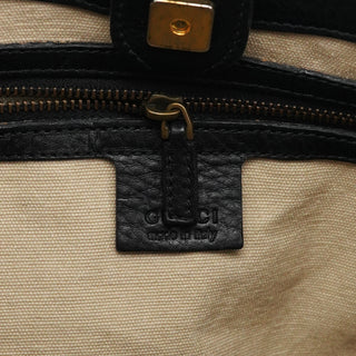 Gucci 109136 Black Leather Bamboo Top Handle Bag