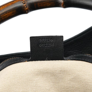 Gucci 109136 Black Leather Bamboo Top Handle Bag