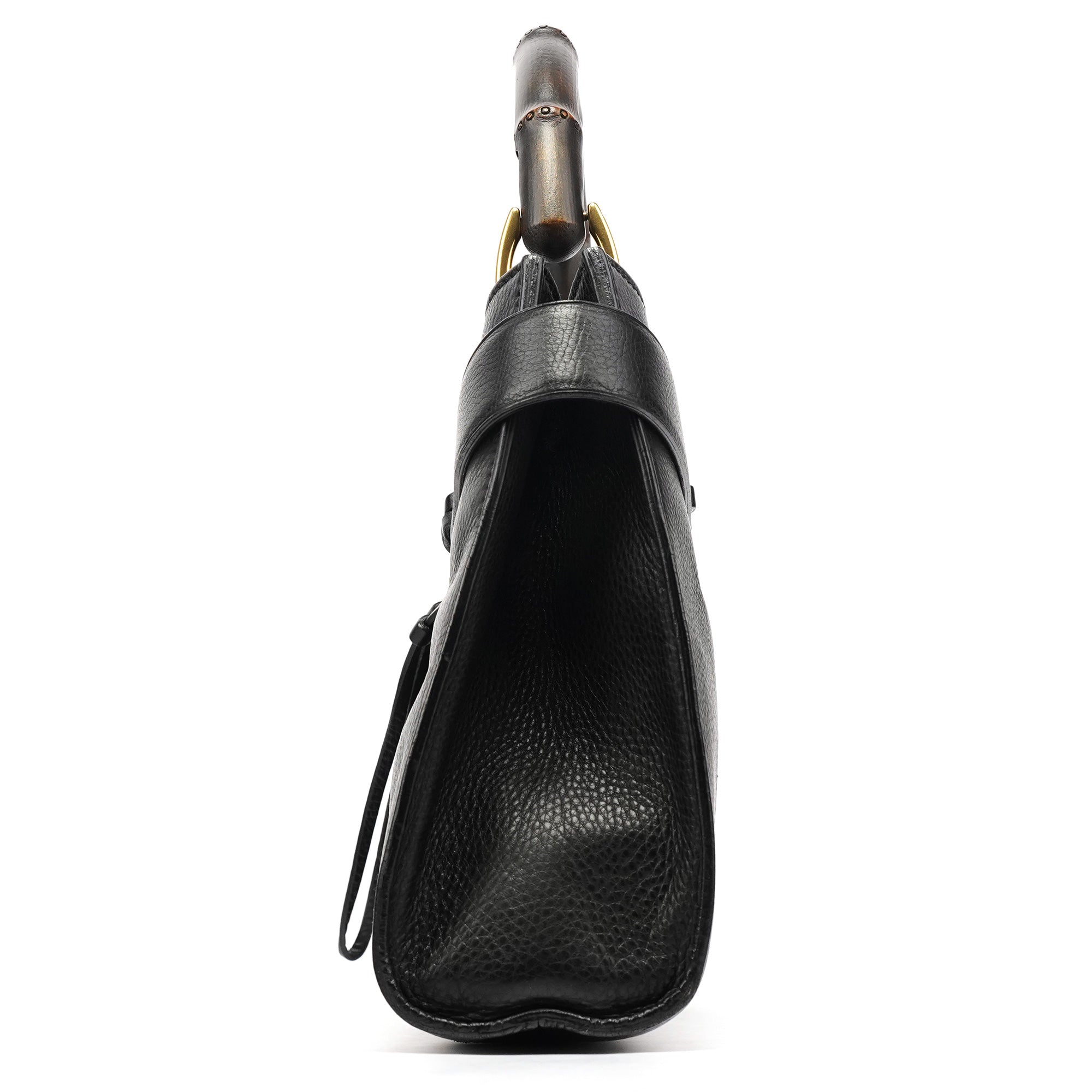 Gucci 109136 Black Leather Bamboo Top Handle Bag