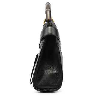 Gucci 109136 Black Leather Bamboo Top Handle Bag