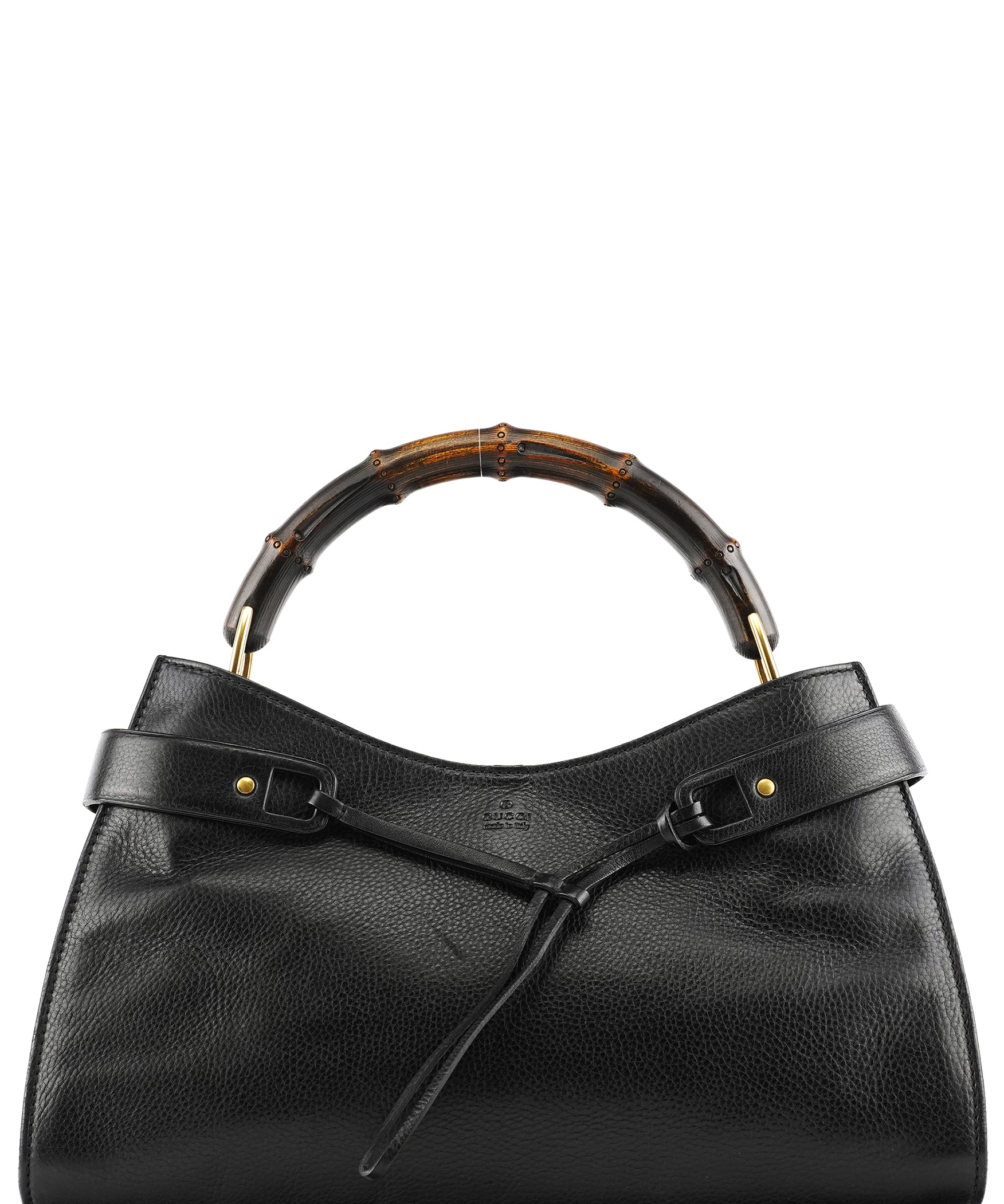 Gucci 109136 Black Leather Bamboo Top Handle Bag