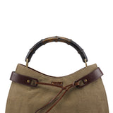 Gucci 109136 Khaki Canvas Bamboo Top Handle Bag