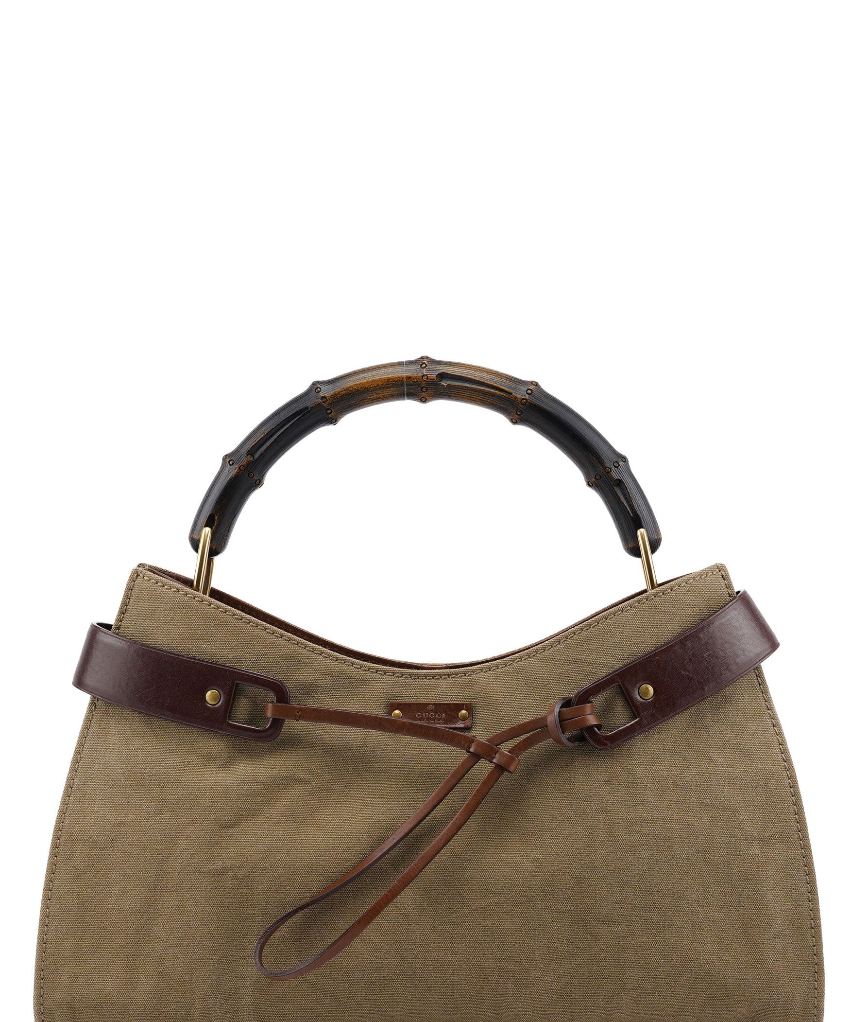 Gucci 109136 Khaki Canvas Bamboo Top Handle Bag