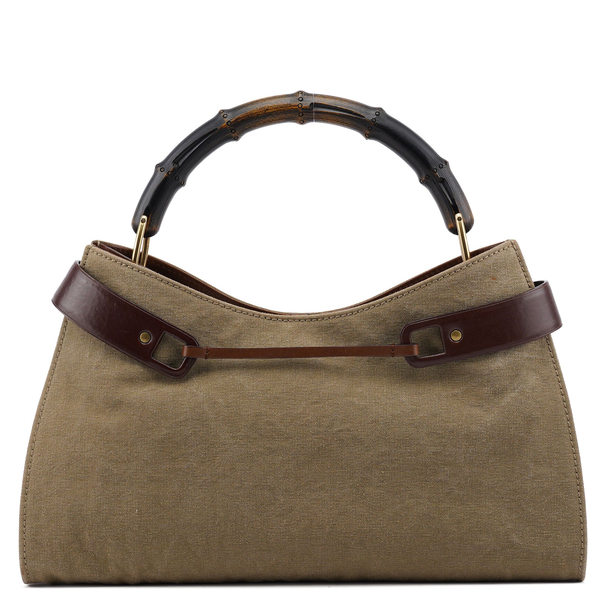 Gucci 109136 Khaki Canvas Bamboo Top Handle Bag