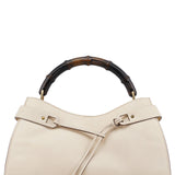 Gucci 109136 Off White Leather Bamboo Top Handle Bag