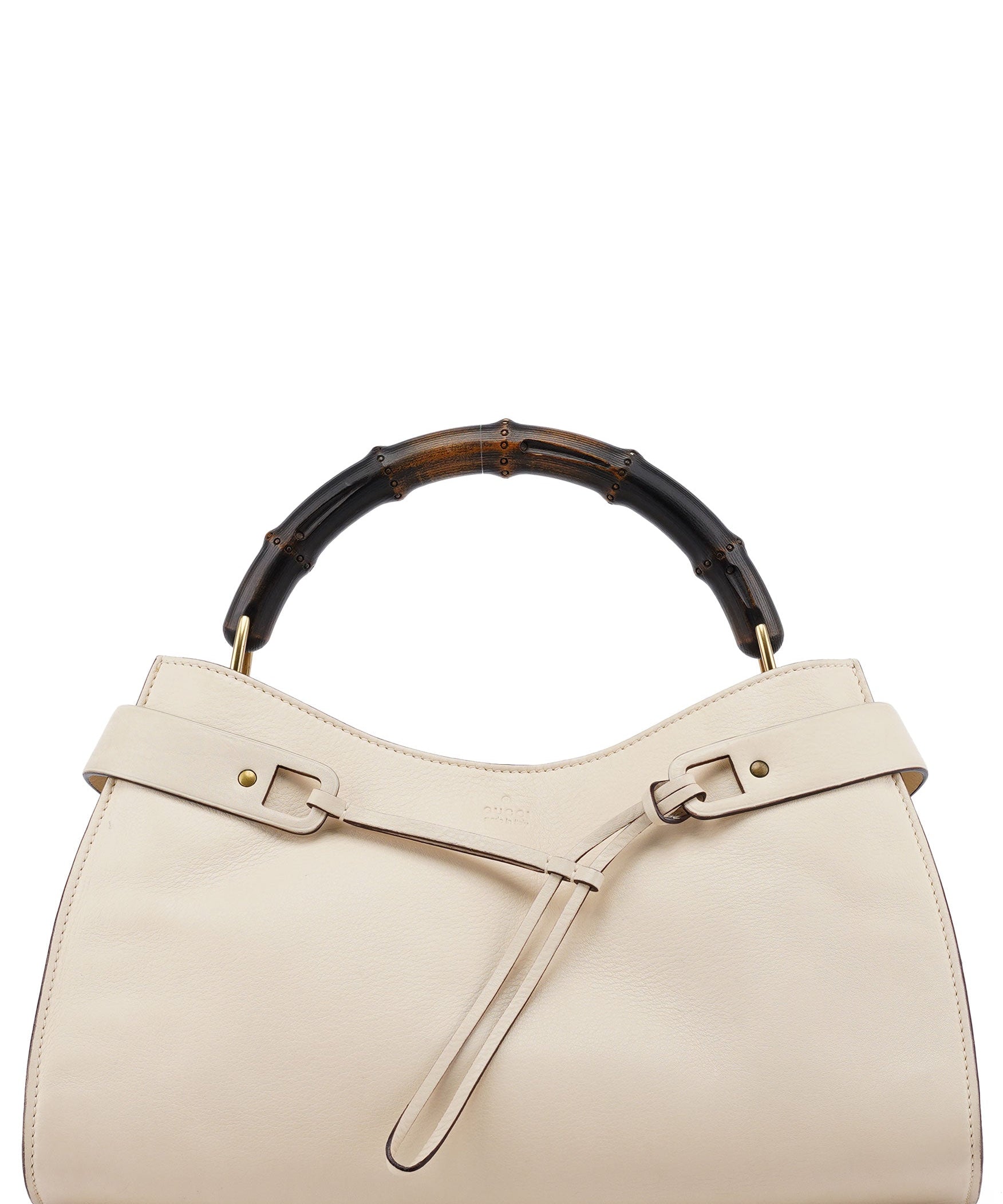 Gucci 109136 Off White Leather Bamboo Top Handle Bag